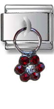 Red rhinestone flower dangle charm